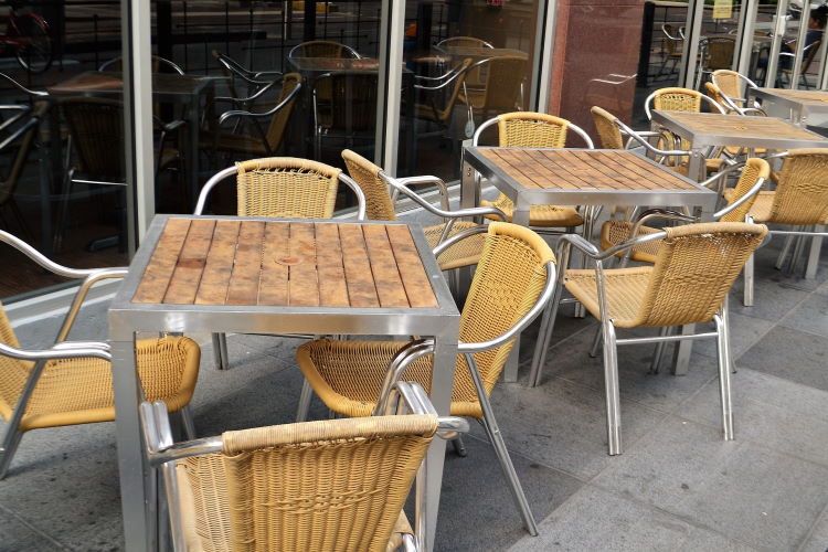 Empty outdoor seating at bar