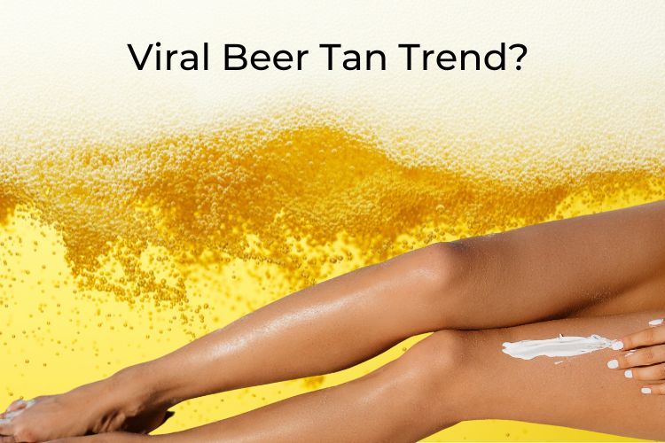 leg with sun screen and beer