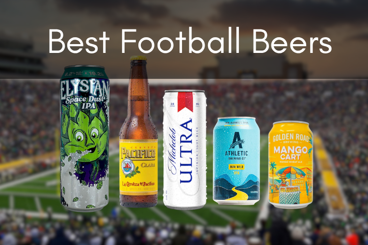 beer in front of a football field