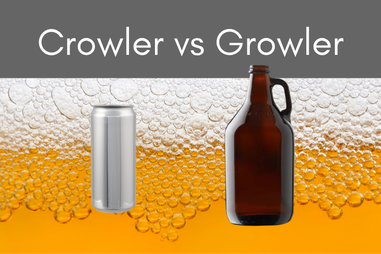growler and a crowler in front of beer