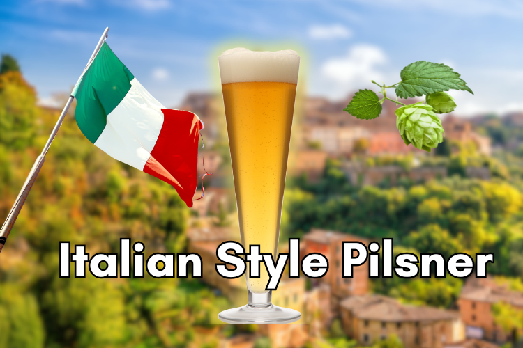 pilsner in front of hops and italian flag